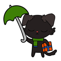 cute cartoon dog with christmas present