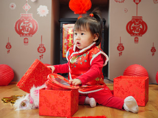 Chinese baby girl  traditional dressing up celebrate Chinese new year