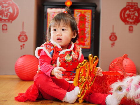 Chinese baby girl  traditional dressing up celebrate Chinese new year