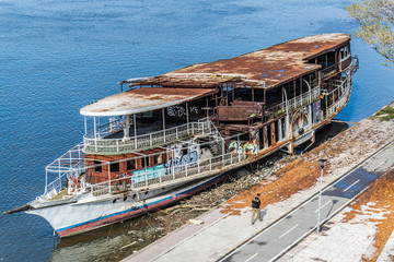 Naklejka premium Belgrade, Serbia October 16, 2014: Abandoned ships in Belgrade