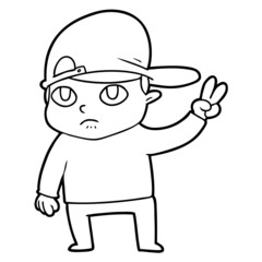 cartoon kid giving peace sign