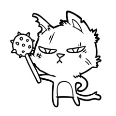 tough cartoon cat with mace