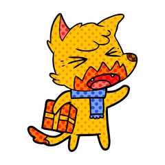 fox cartoon character with present
