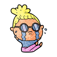 cartoon crying woman wearing spectacles