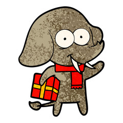 happy cartoon elephant with present