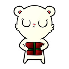 polar bear with christmas present cartoon