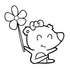 female polar bear cartoon with flower