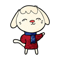 happy cartoon dog in winter clothes