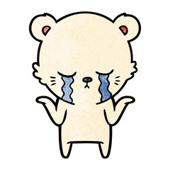crying cartoon polar bear shrugging shoulders