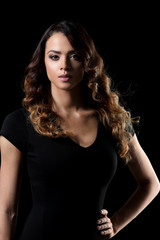 Beautiful and attractive model in black dress.