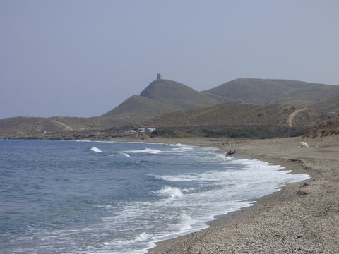 Algarrobico en Cabo de Gata, playa española de Carboneras,Mojácar. Situada en Cabo de Gata-Níjar conocida por un hotel ilegal