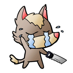 cartoon crying wolf with saw