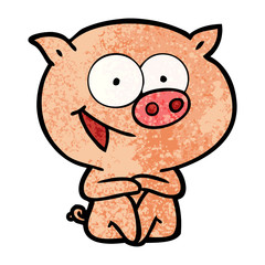 cheerful sitting pig cartoon