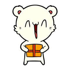 polar bear with christmas present cartoon