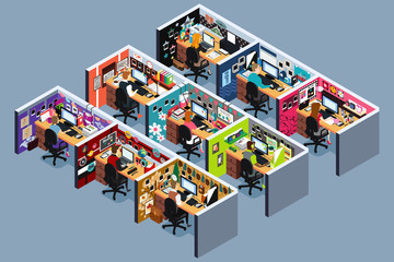 Business Office Cubicles in Isometric Illustration