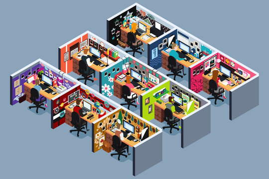 Business Office Cubicles in Isometric Illustration