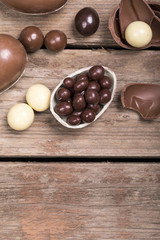 Easter eggs and on brown background