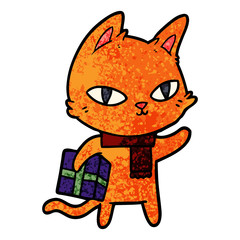 cartoon cat with gift