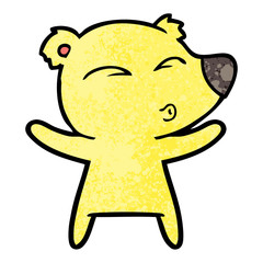 cartoon whistling bear with open arms