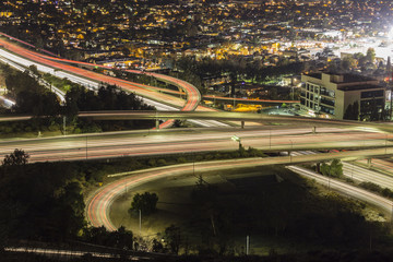 Night view of Ventura 134 freeway at the Glendale 2 freeway in Los Angeles, California.