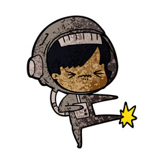 angry cartoon space girl stubbing toe
