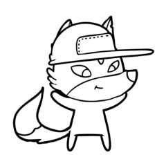 friendly cartoon wolf wearing trucker cap