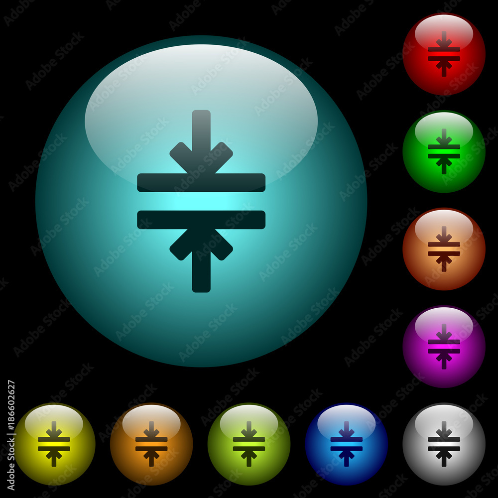Poster horizontal merge tool icons in color illuminated glass buttons