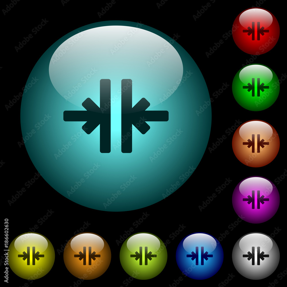 Poster vertical merge tool icons in color illuminated glass buttons