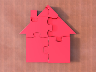 3D render of a red puzzle house