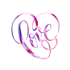 Happy Valentines Day card with Hand written Love. Vector illustration