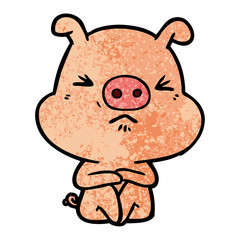 cartoon angry pig sat waiting