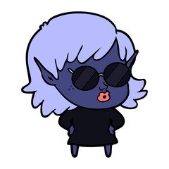 pretty cartoon elf girl with sunglasses