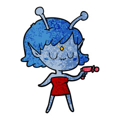 cartoon alien girl with ray gun