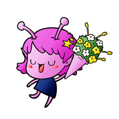 happy alien girl cartoon laughing