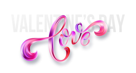 Happy Valentines Day card with Hand written Love. Vector illustration