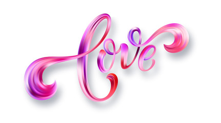 Happy Valentines Day card with Hand written Love. Vector illustration