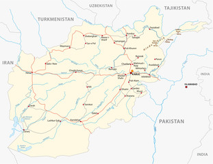 Afghanistan vector road map with important cities