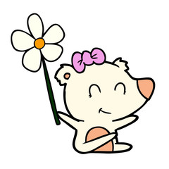 female polar bear cartoon with flower