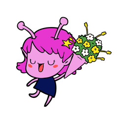 happy alien girl cartoon laughing