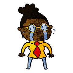 cartoon crying woman wearing spectacles