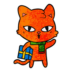 cartoon cat with a present