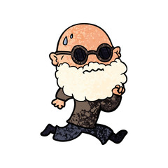 cartoon running man with beard and sunglasses sweating