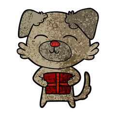 cartoon dog with present