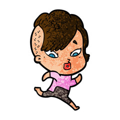 cartoon surprised girl in science fiction clothes