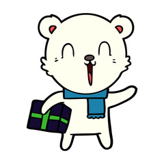 polar bear with christmas present cartoon