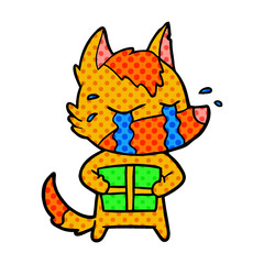 fox cartoon character with present