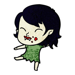 cartoon vampire girl with blood on cheek
