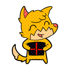 fox cartoon character with present