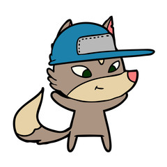 friendly cartoon wolf wearing trucker cap
