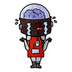 cartoon crying robot shrugging shoulders in confusion
